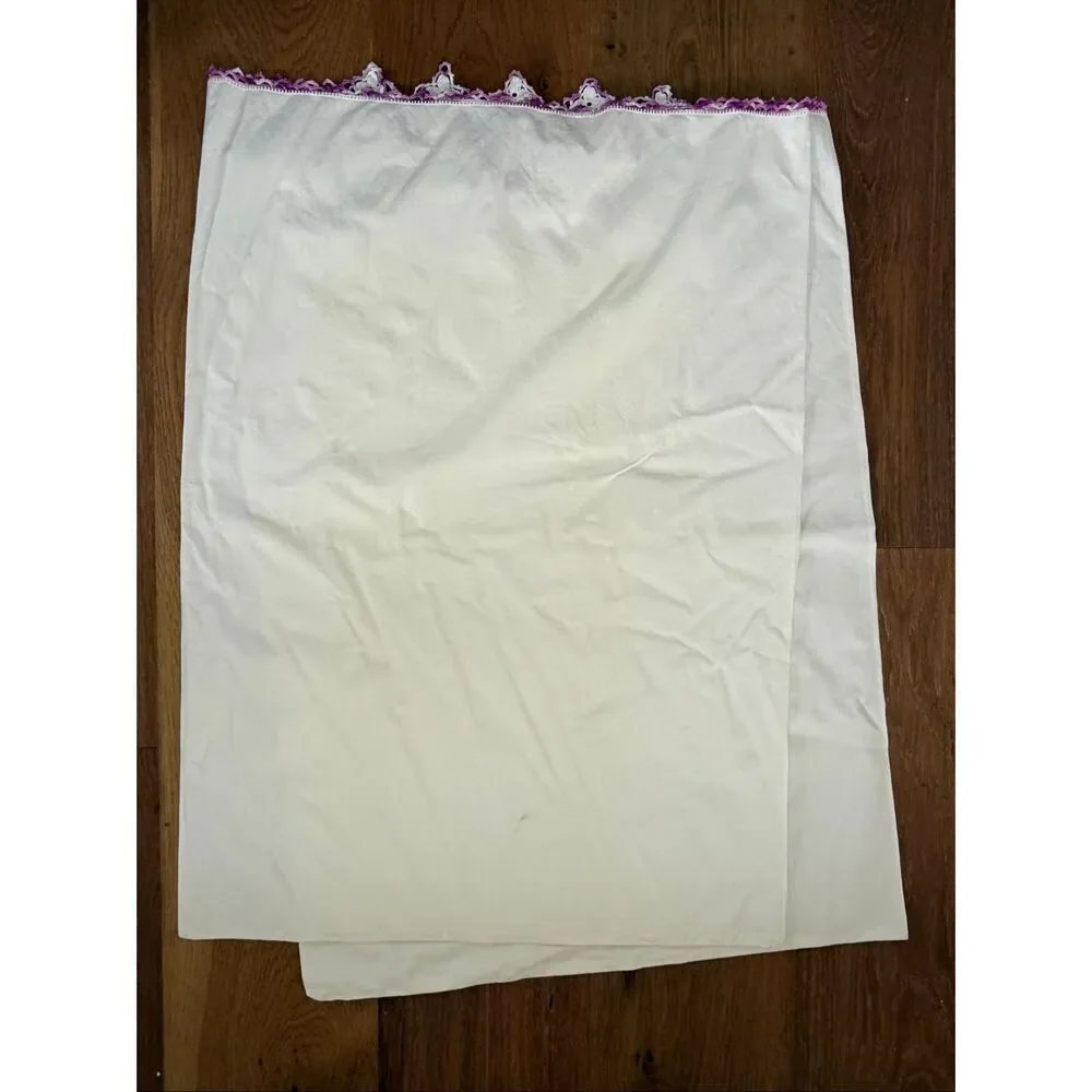 2 Vintage Queen Size Pillowcases Purple Crochet Lace Detail 34” x 20”